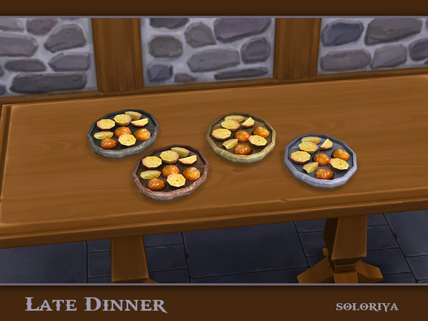 Sims 4 — Late Dinner Roast Potatoes by soloriya — Roast potatoes on a plate. Part of Late Dinner set. 4 color variations.