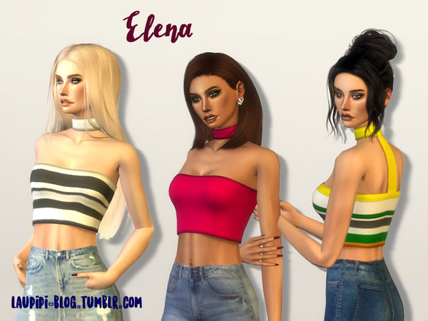 Sims 4 — Elena by laupipi2 — New crop top with chocker -10 Solid colours -6 Sttripped Swatches -New mesh -All Lods -Read