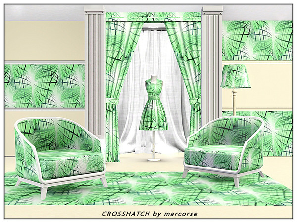 Sims 3 — Crosshatch_marcorse by marcorse — Abstract pattern: crosshatched lines in blue, green and white
