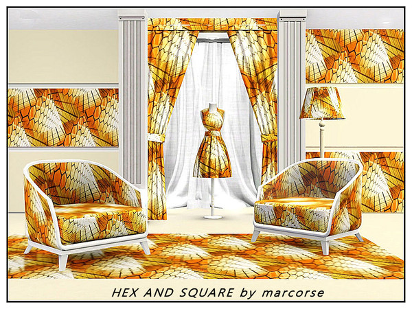Sims 3 — Hex and Square_marcorse by marcorse — Geometric pattern: hexagonal and square shapes in red, orange and yellow