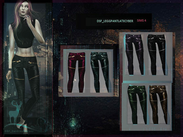 Sims 4 — DSF PANTLATXCYBER by DanSimsFantasy — Is a synthetic leather design that combines crochet pleats with chrome