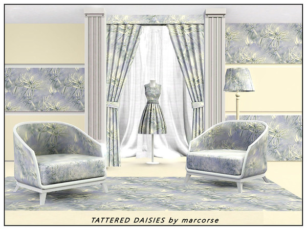 Sims 3 — Tattered Daisies_marcorse by marcorse — Fabric pattern: muted design of roughhead daisies in white on pale