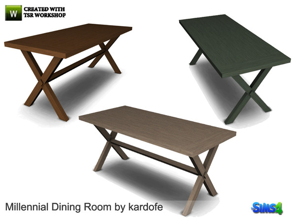 Sims 4 — kardofe_Millennial Dining Room_Dinig Table by kardofe — Dining table in wood, with X-shaped legs, in three