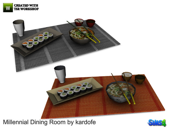 Sims 4 — kardofe_Millennial Dining Room_place mat by kardofe — Individual tablecloth with utensils to eat sushi, in two