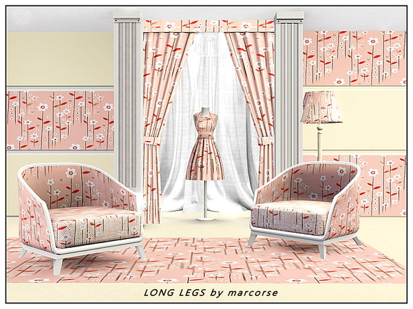 Sims 3 — Long Legs_marcorse by marcorse — Fabric pattern: stylised white flowers on long stems in shades of red, pink and
