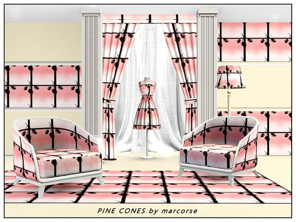 Sims 3 — Pine Cones_marcorse by marcorse — Fabric pattern: checkerboard design with pine cones in pink, black and white