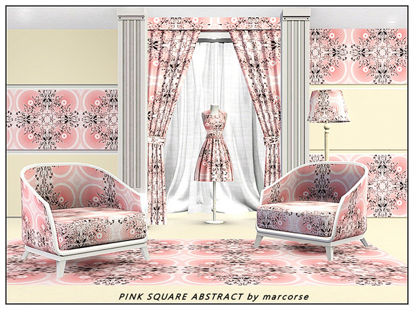 Sims 3 — Pink Square Abstract_marcorse by marcorse — Abstract pattern: black abstract design on pink and white