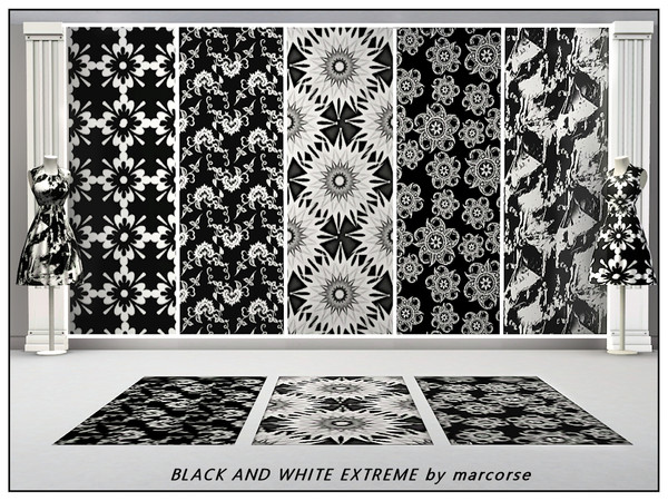 Sims 3 — Black and White Extreme_marcorse by marcorse — Five black and white patterns - all are found in Fabric, except