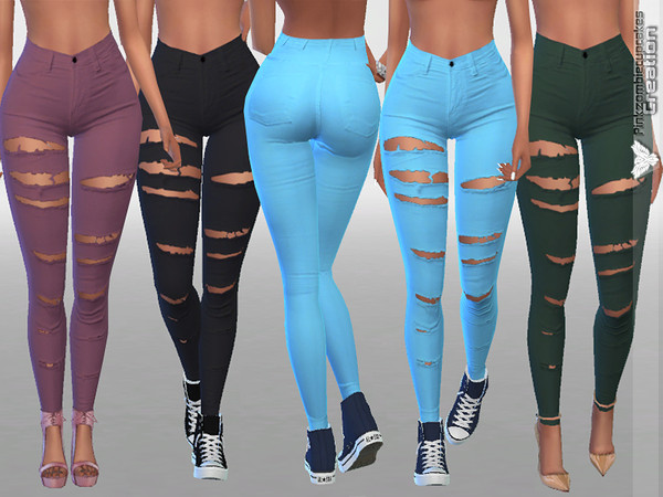 Sims 4 — White Ripped Summer Jeans in More Colors by Pinkzombiecupcakes — New 15 colors. High waisted,skinny,ripped jeans