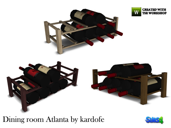 Sims 4 — kardofe_Dining room Atlanta_Bottle rack by kardofe — Wooden bottle rack in, three color options to set with