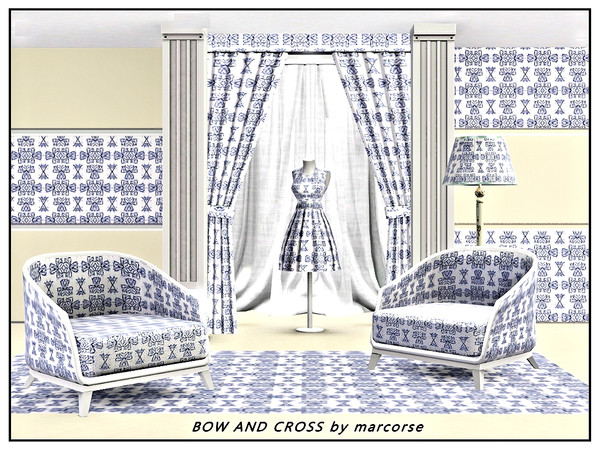 Sims 3 — Bow and Cross_marcorse by marcorse — Abstract pattern: bow and cross repeat design in blue and white