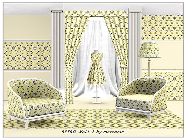 Sims 3 — Retro Wall 2_marcorse by marcorse — Fabric pattern: horizontal retro wallpaper design in yellow, black and white