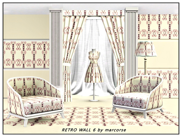 Sims 3 — Retro Wall6_marcorse by marcorse — Fabric pattern: retro wallpaper design in purple on cream