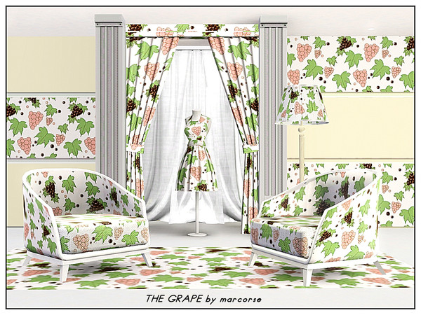 Sims 3 — The Grape_marcorse by marcorse — Themed pattern : red and black grapes in bunches, green leaves and single