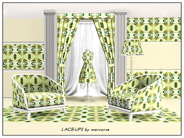 Sims 3 — Lace-Ups_marcorse by marcorse — Fabric pattern: eyelet and lace design in green, old gold and white