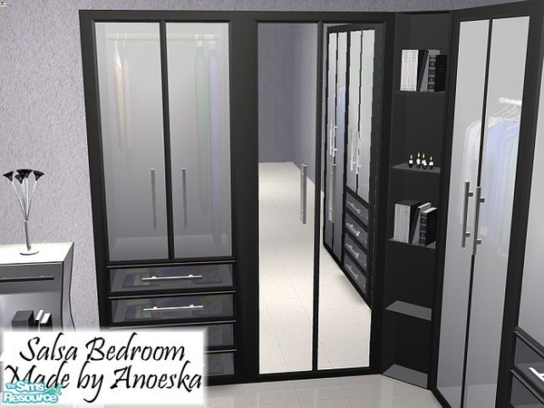Sims 2 — Salsa Mirror by AnoeskaB — Mirror with the same shape as the black dressers of this set. Part of the Salsa
