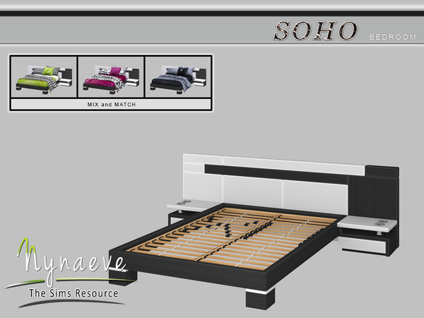 Sims 4 — Soho Bedframe by NynaeveDesign — Soho Bedroom - Soho Bedframe Mix and Match it with the Soho Bedding. Located