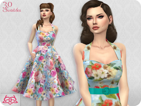 Sims 4 — Sarah dress RECOLOR 1 (Needs mesh) by Colores_Urbanos — 30 recolors - floral Need mesh, look at recommended.