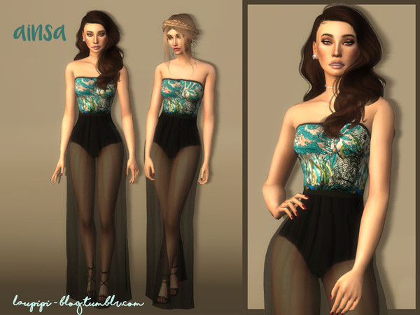 Sims 4 — Ainsa by laupipi2 — New long dress with embellishement on the top and transparencies on the bottom Mesh credits