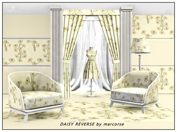 Sims 3 — Daisy Reverse_marcorse by marcorse — Fabric pattern: white strawflowers in a top and tail design on cream