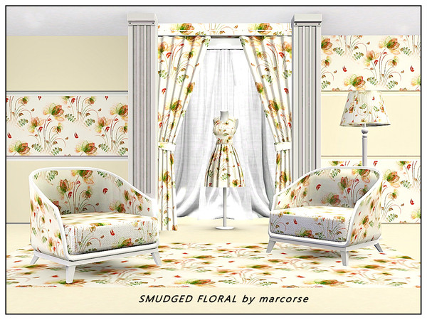 Sims 3 — Smudged Floral_marcorse by marcorse — Fabric pattern: smudged imaginary flower shapes in orange, red and green