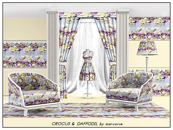 Sims 3 — Crocus & Daffodil_marcorse by marcorse — Fabric pattern - crocus, daffodil and hyacinth flowers. in