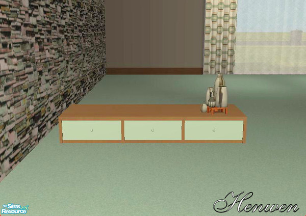 Sims 2 — SA Coffee Table Brown Set  by Henwen — Sunairs coffee table *MESH* in a dark wood and popular 1950's green