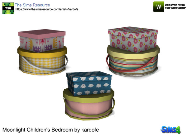 Sims 4 — kardofe_Moonlight Children's Bedroom_Box by kardofe — Two boxes one round and one square, can be stacked, in