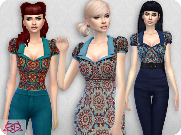 Sims 4 — Matilde blouse RECOLOR 3 (Needs mesh) by Colores_Urbanos — 5 colors capulana Need mesh, look at recommended -