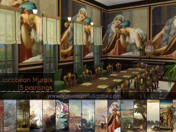 Sims 4 — Wentworth Dark Wood Murals by Volvenom — These are 15 Murals on the same Dark Jacobean wood wall. They have been