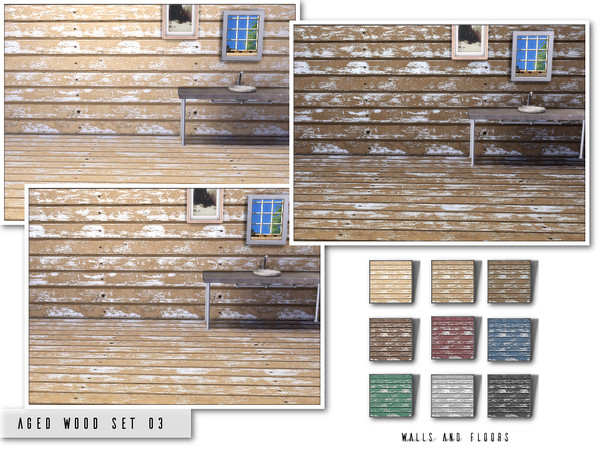Sims 4 — Aged Wood Set 03 by Torque3 — This aged wood set of walls and floors are a nice addition to your builds if