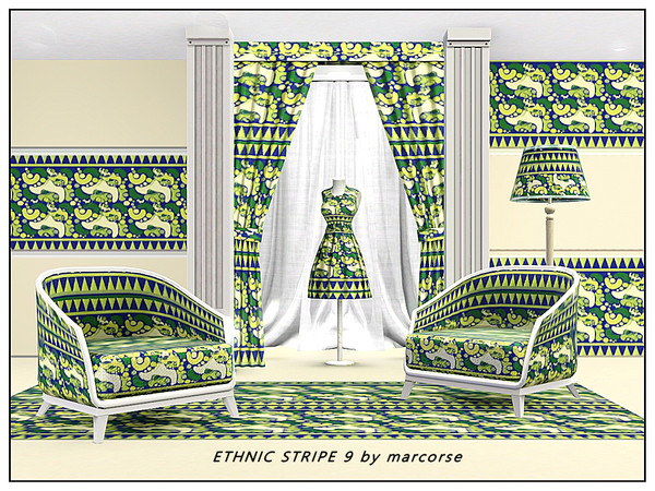 Sims 3 — Ethnic Stripe 9_marcprse by marcorse — Abstract pattern: ethnic abstract stripe in deep blue, green and shades