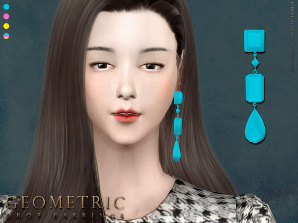 Sims 4 — Geometric Drop Earrings N01 by iCedxLemonAde — 4 swatches Inspired by TAEYEON's FINE MV
