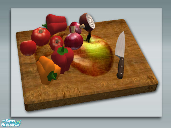 Sims 2 —  Blue - Chopping Board by Shakeshaft — Part of a recolour of my rustic kitchen in a blue wash with red gingham,