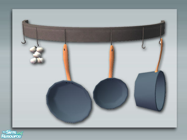 Sims 2 — Blue - Pans 01 by Shakeshaft — Part of a recolour of my rustic kitchen in a blue wash with red gingham, great