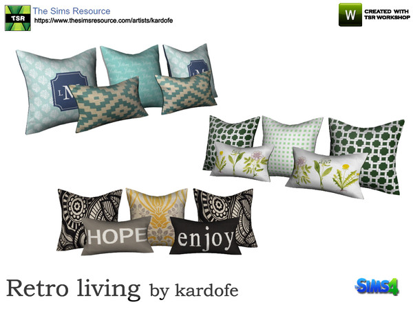 Sims 4 — kardofe_Retro living_Cushions by kardofe — Set of five cushions to place on the sofa, no need to trick. Three