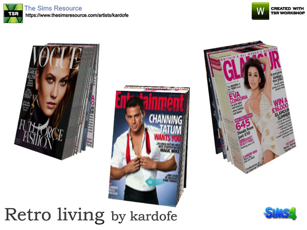 Sims 4 — kardofe_Retro living_Magazines by kardofe — Magazines to put in the wall magazine, in three color options 