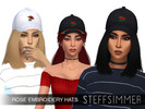 Sims 4 — Rose Embroidery Hats by steffsimmer — These black and white rose embroidery hats are available in 10 swatches. -