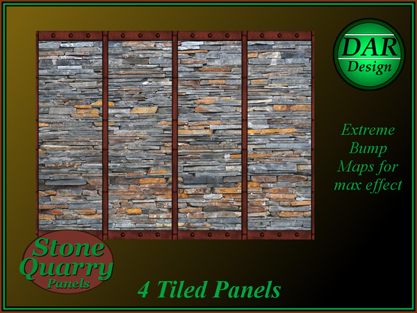 Sims 4 — Stone Quarry Panels - 4 by Alan_In_Lowell — Rustic, stacked stone encased in solid metal frames is perfect for