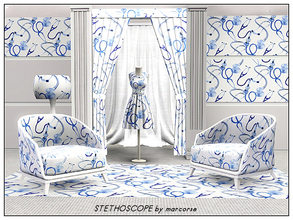 Sims 3 — Stethosscope_marcorse by marcorse — themed pattern: medical equipment in an allover design in blue on white