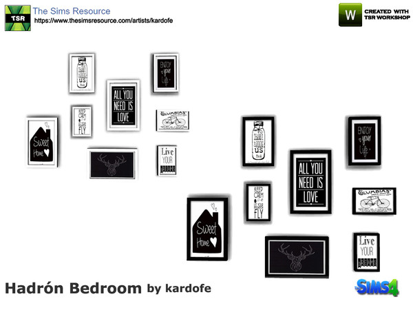 Sims 4 — kardofe_Hadron Bedroom_Pictures by kardofe —  Set of eight frames with frames in two color options