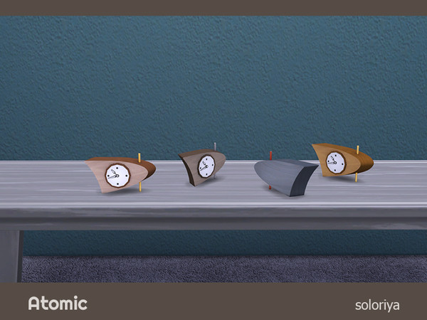 Sims 4 — Atomic Clock by soloriya — Table clock. Part of Atomic set. 4 color variations. Category: Decorative - Clutter.