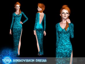 Sims 3 — Toma dress Simsovision 2017 by Shushilda2 — EA mesh | 3 recolorable channels | Low poly | CAS and Launcher icons