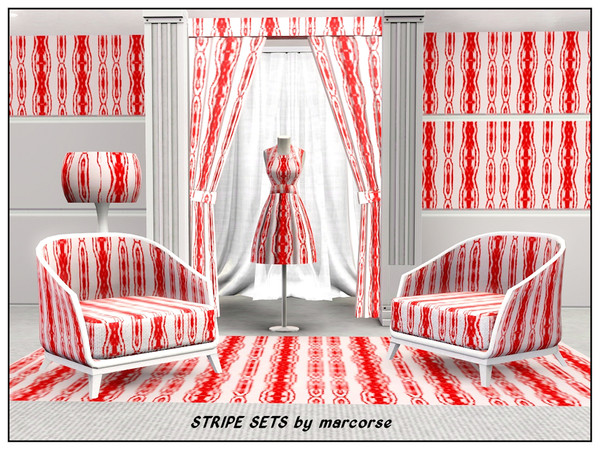 Sims 3 — Stripe Sets_marcorse by marcorse — Fabric pattern: figured skinny stripes in red and white