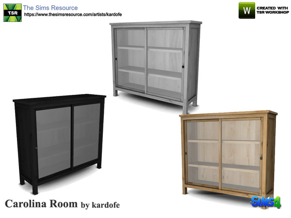 Sims 4 — kardofe_Carolina Room_Showcase by kardofe — Wooden display cabinet with sliding glass doors in three color