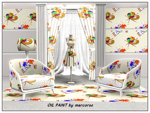 Sims 3 — Oil Paint_marcorse by marcorse — Themed pattern - artist's palette, oil paints and paint splatters.