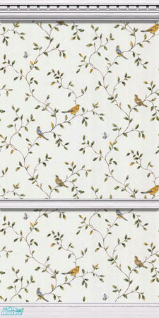 Sims 2 — Birds and Vines Wallpaper - White CrChK by merdj — Birds and Vines Wallpaper with white crown molding, chair