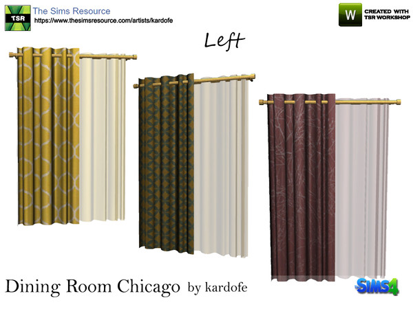 Sims 4 — kardofe_Dining Room Chicago _Curtains by kardofe — Curtain with curtain and gold metal bar in three color