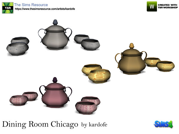 Sims 4 — kardofe_Dining Room Chicago _Tureen by kardofe — Porcelain tureen and four bowls in three different textures