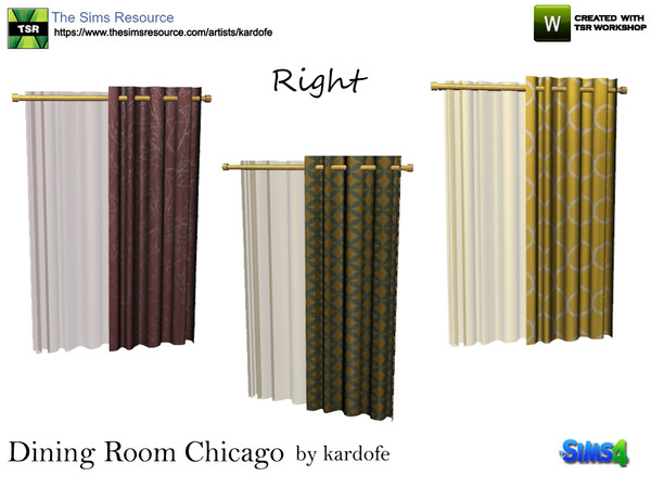 Sims 4 — kardofe_Dining Room Chicago_Curtains 2 by kardofe — Curtain with gold metal curtain and shade in three color